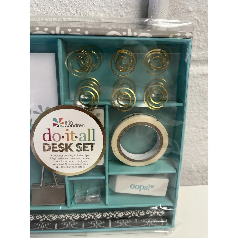 Erin Condren Do It All Desk‎ Set Pencils Clips Note Eraser Coil Clip Accessories